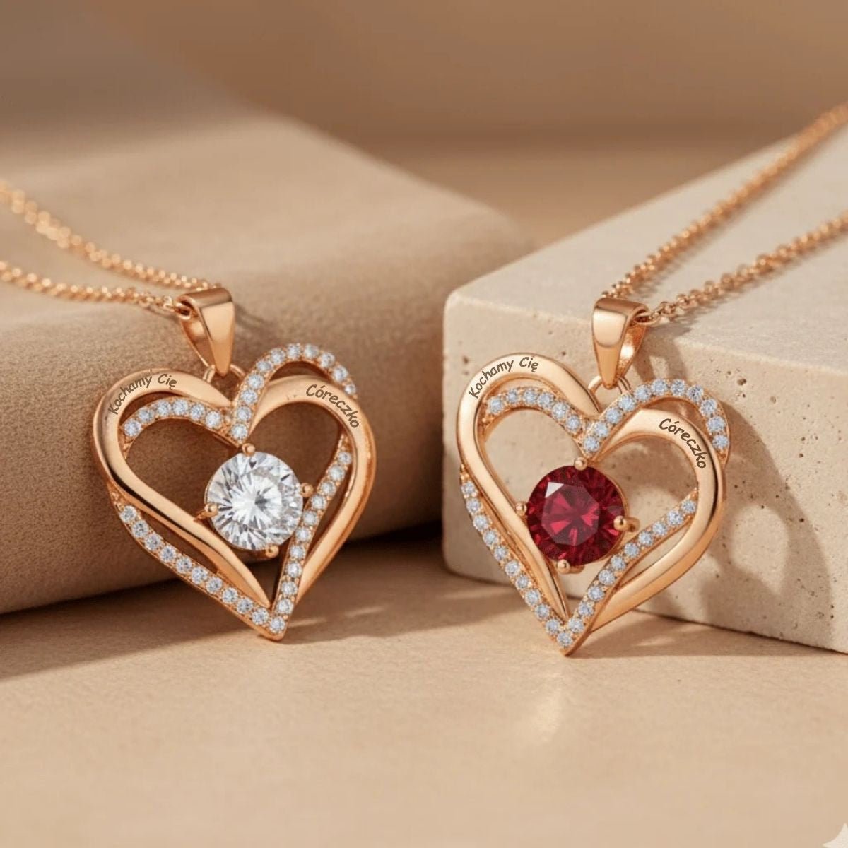 Naszyjnik Podwójne Serce - Dla Córki z grawerem - Bejesa