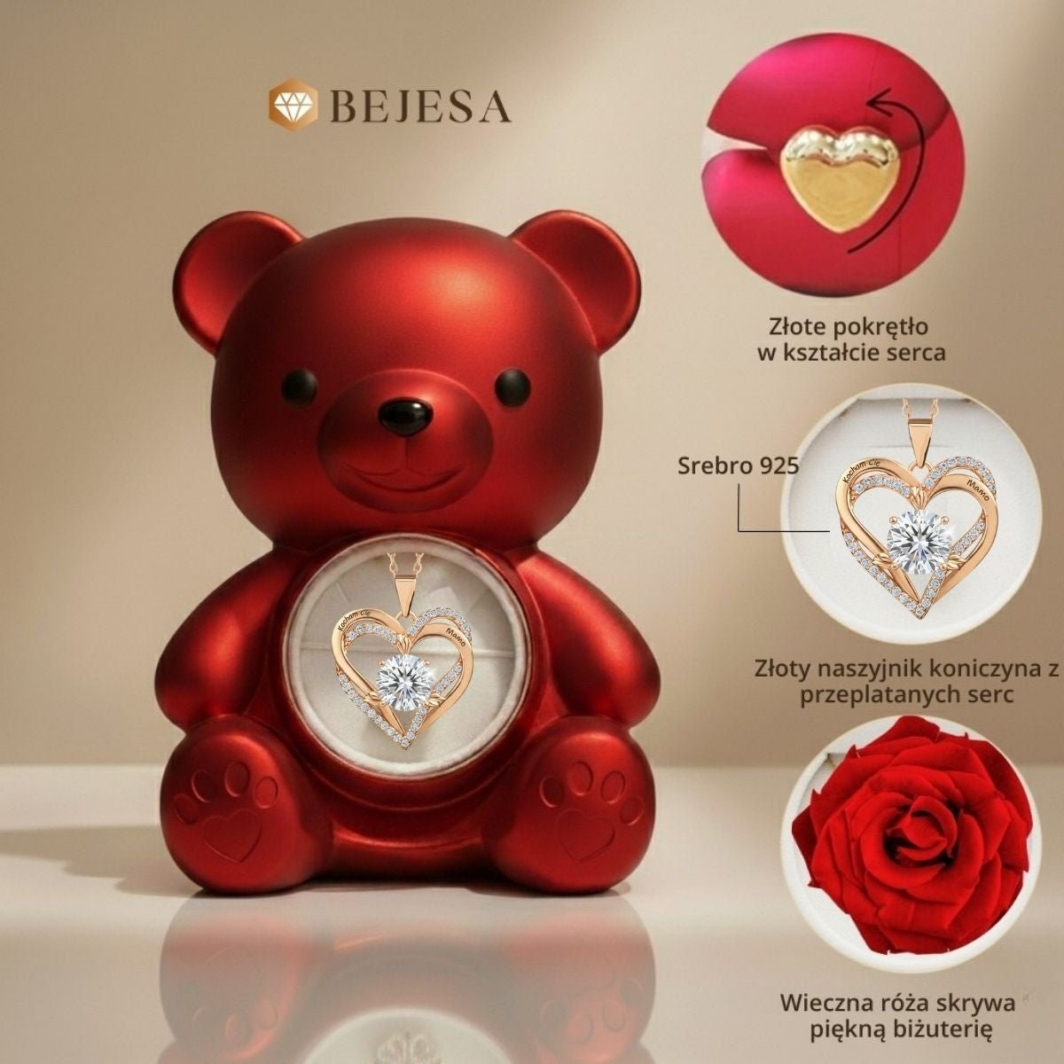 Naszyjnik dla Mamy - Pokryty 18k Złotem - Kocham Cię Mamo - Bejesa