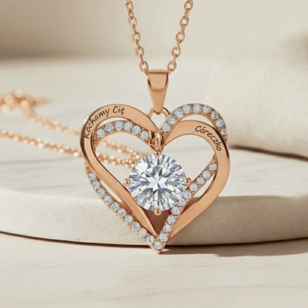 Naszyjnik Podwójne Serce - Dla Córki z grawerem - Bejesa