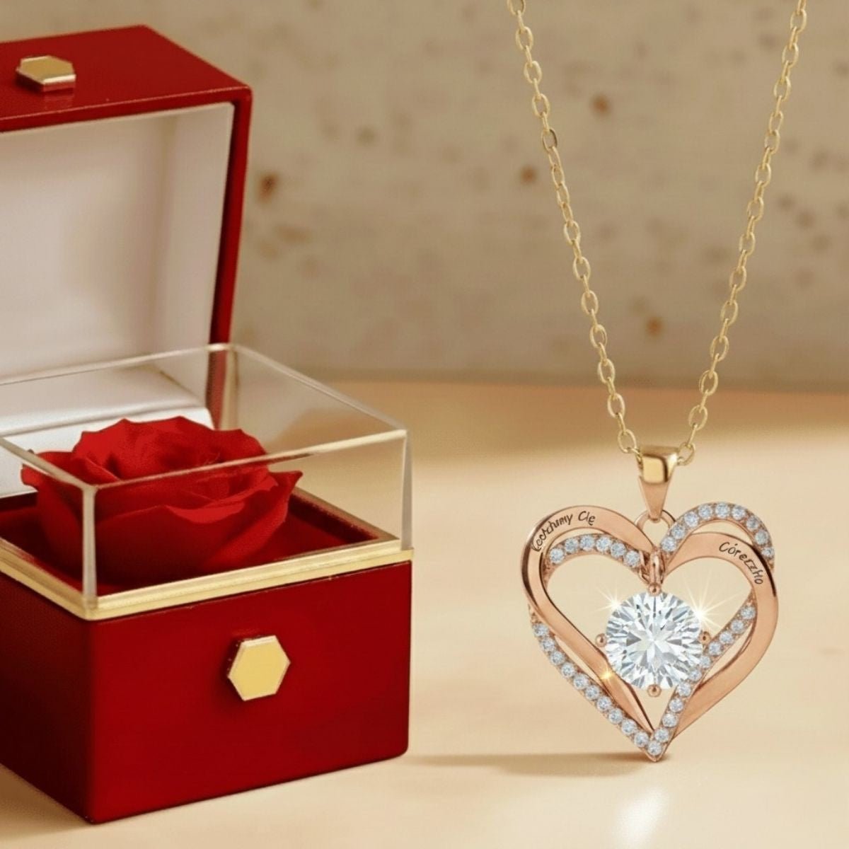 Naszyjnik Podwójne Serce - Dla Córki z grawerem - Bejesa