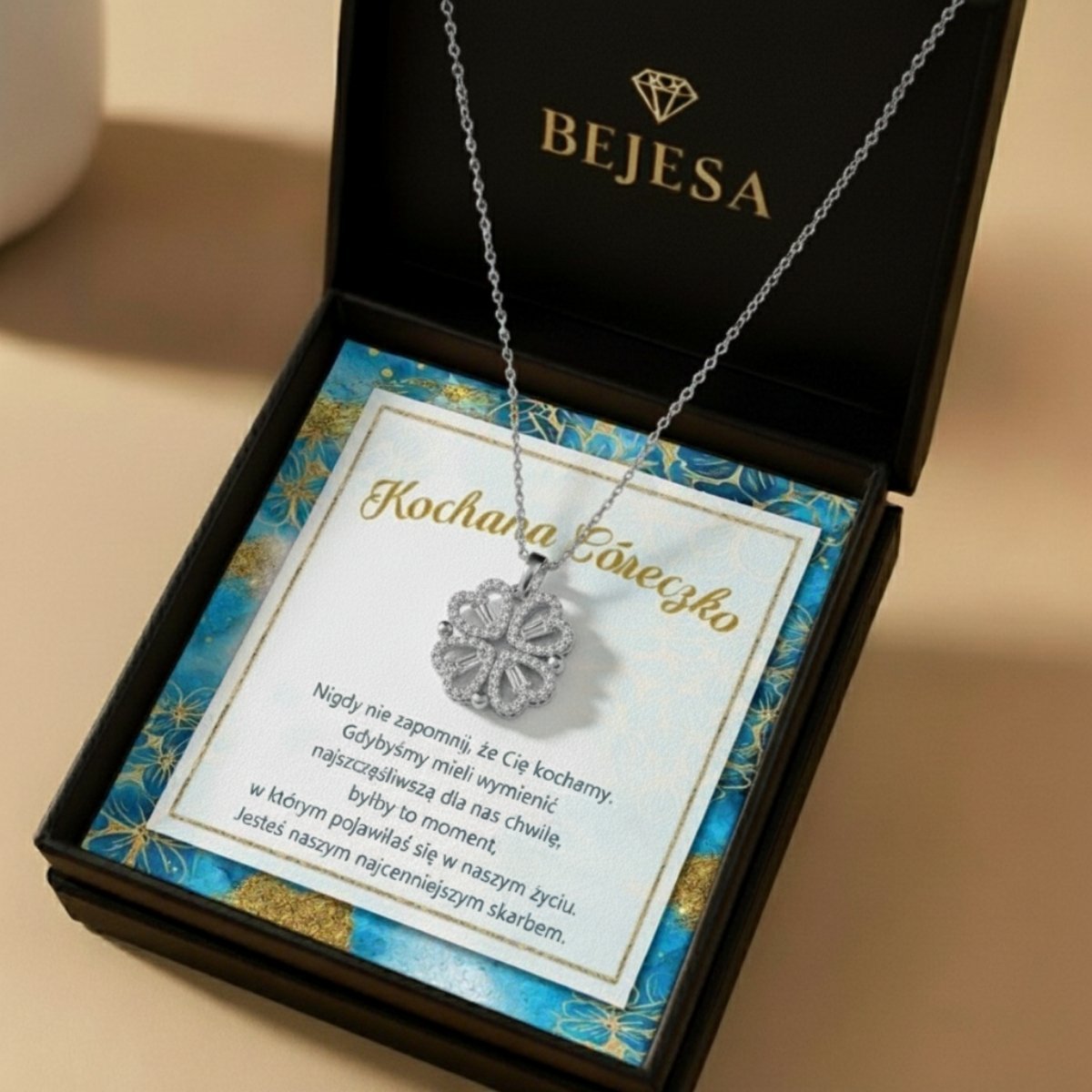 Naszyjnik dla Córki - Koniczynka - Najwspanialsze Uczucie od rodziców - Bejesa