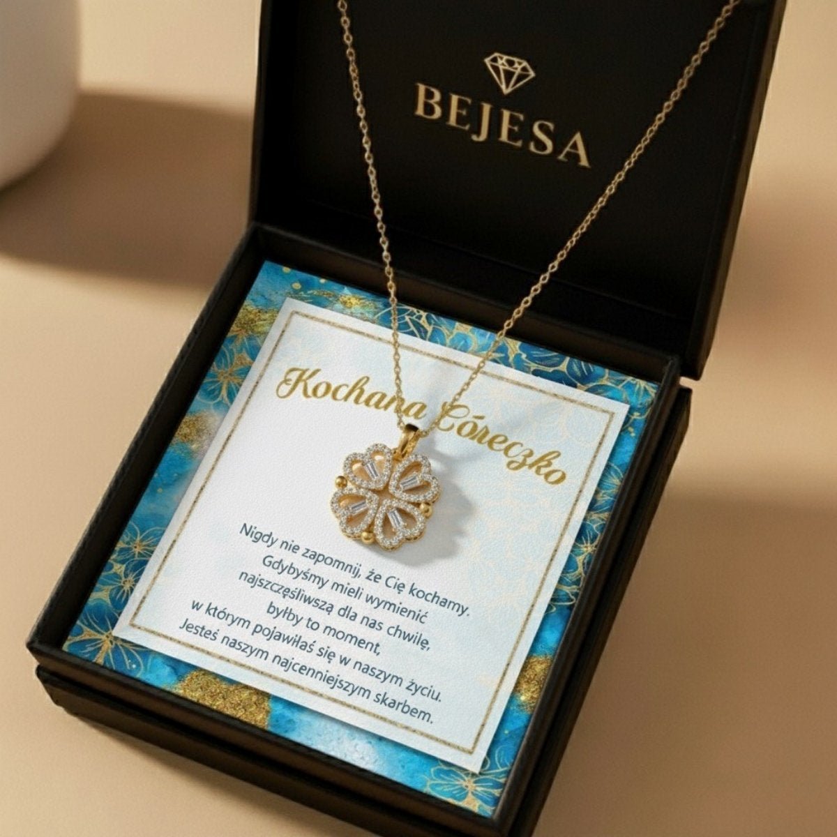 Naszyjnik dla Córki - Koniczynka - Najwspanialsze Uczucie od rodziców - Bejesa