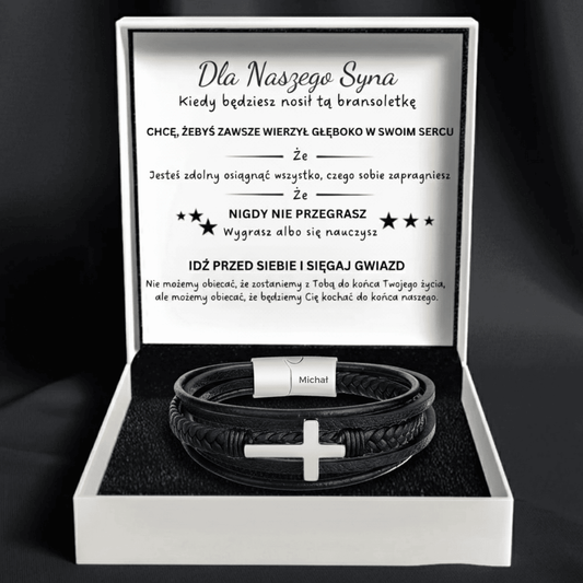 Dla Naszego Syna – Symbol Wiary - Spersonalizowana Bransoletka z Imieniem - Bejesa