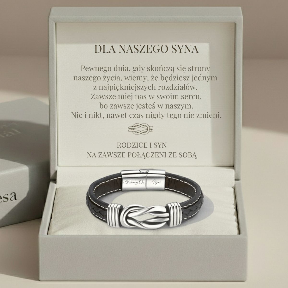 Bransoletka skórzana "Połączenie" - dla syna od rodziców - Bejesa