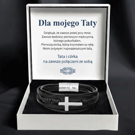Prezent dla Taty – Bransoletka z krzyżem - Bransoletka z Grawerem - Bejesa