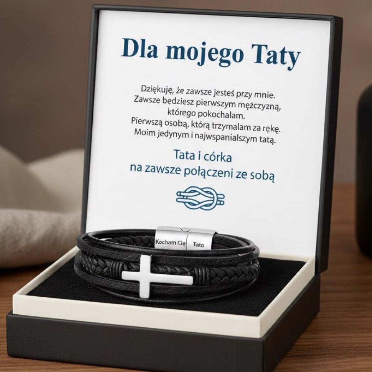 Prezent dla Taty – Bransoletka z krzyżem - Bransoletka z Grawerem - Bejesa