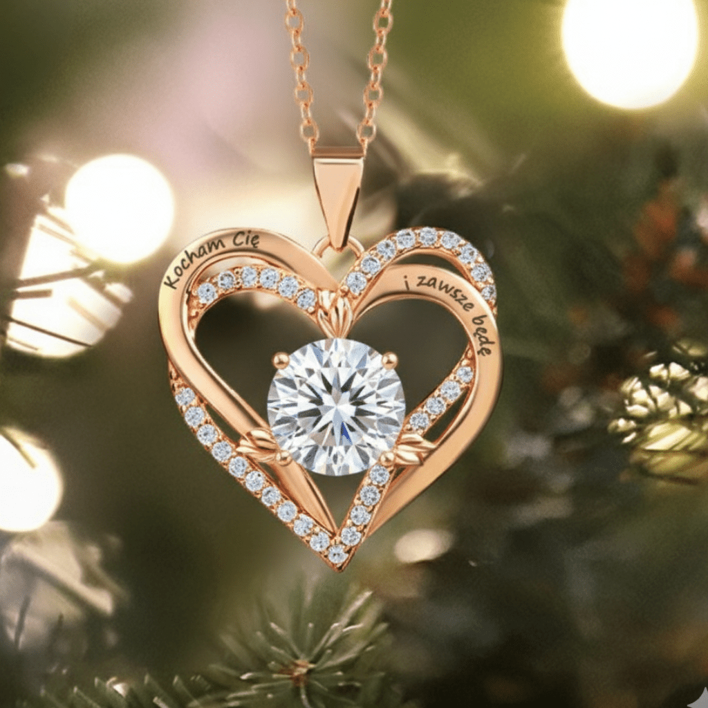 Naszyjnik z podwójnym sercem - Kolorowa cyrkonia - Z Grawerem - Bejesa