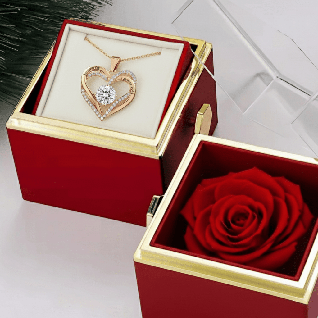 Naszyjnik z podwójnym sercem - Kolorowa cyrkonia - Z Grawerem - Bejesa