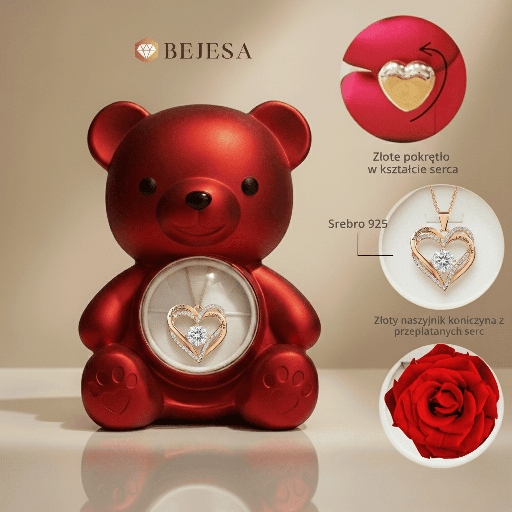 Naszyjnik z podwójnym sercem - Kolorowa cyrkonia - Z Grawerem - Bejesa