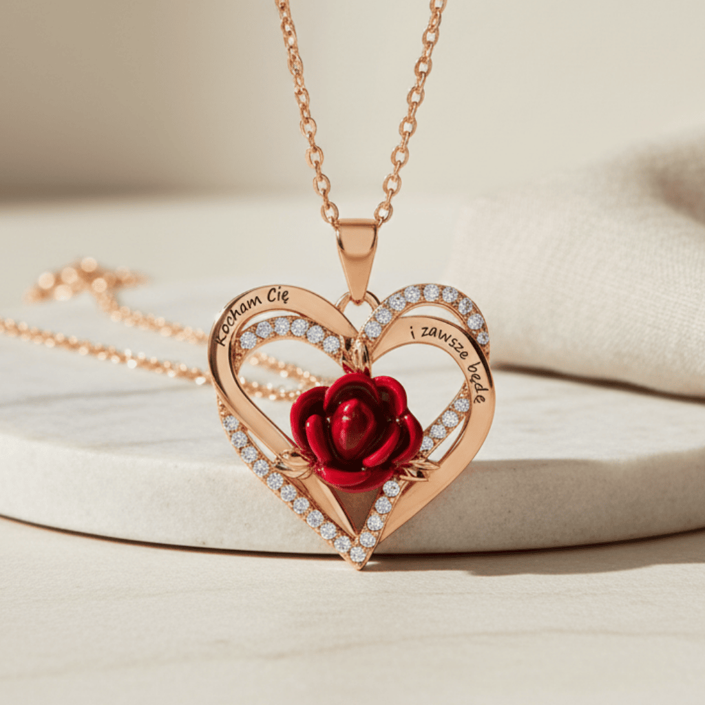 Naszyjnik z podwójnym sercem - Kolorowa cyrkonia - Z Grawerem - Bejesa