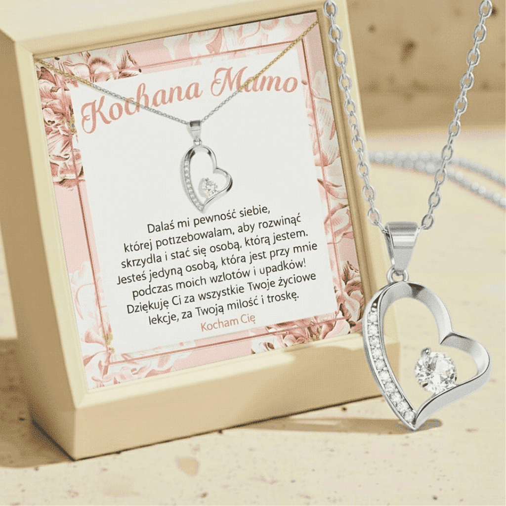 Naszyjnik dla Mamy - Błyszcząca biel - Z dedykacją Ideał - Bejesa