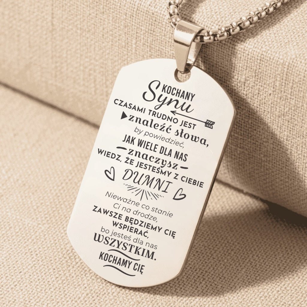 Naszyjnik dla syna – Nieśmiertelnik z Grawerem - Kochamy Cię - Bejesa