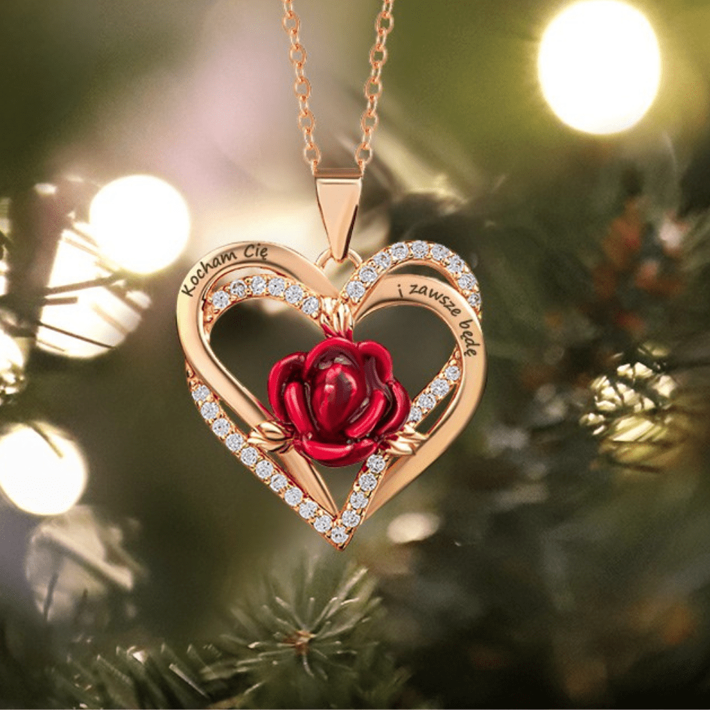 Naszyjnik z podwójnym sercem - Kolorowa cyrkonia - Z Grawerem - Bejesa