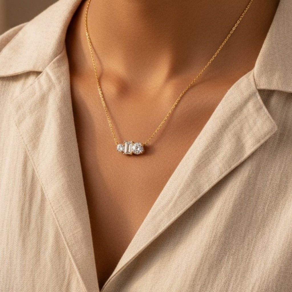 Naszyjnik Damski Pozłacany - Elegancki z cyrkoniami - Bejesa