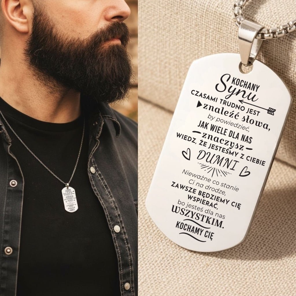 Naszyjnik dla syna – Nieśmiertelnik z Grawerem - Kochamy Cię - Bejesa