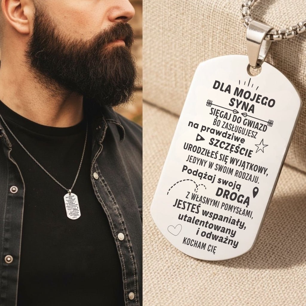Naszyjnik dla syna – Nieśmiertelnik z Grawerem - Zdobądź Wszystko - Bejesa