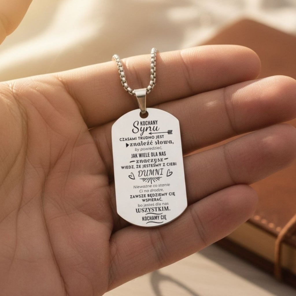 Naszyjnik dla syna – Nieśmiertelnik z Grawerem - Kochamy Cię - Bejesa