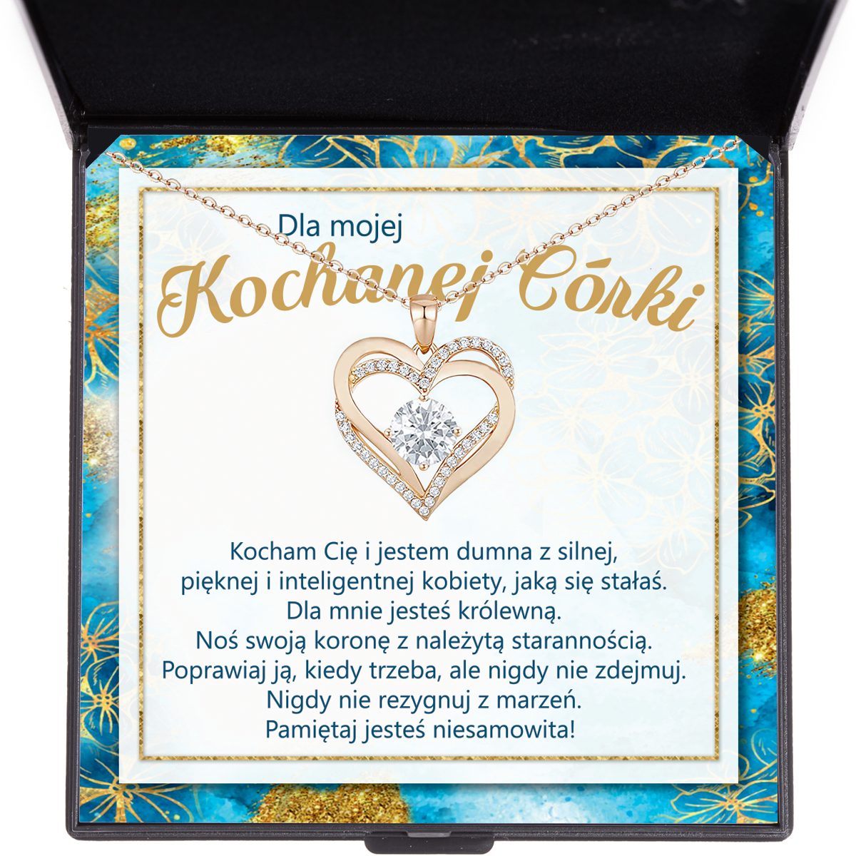 Prezent dla Córki - Naszyjnik z cyrkonią z dedykacją Kocham Cię - Bejesa