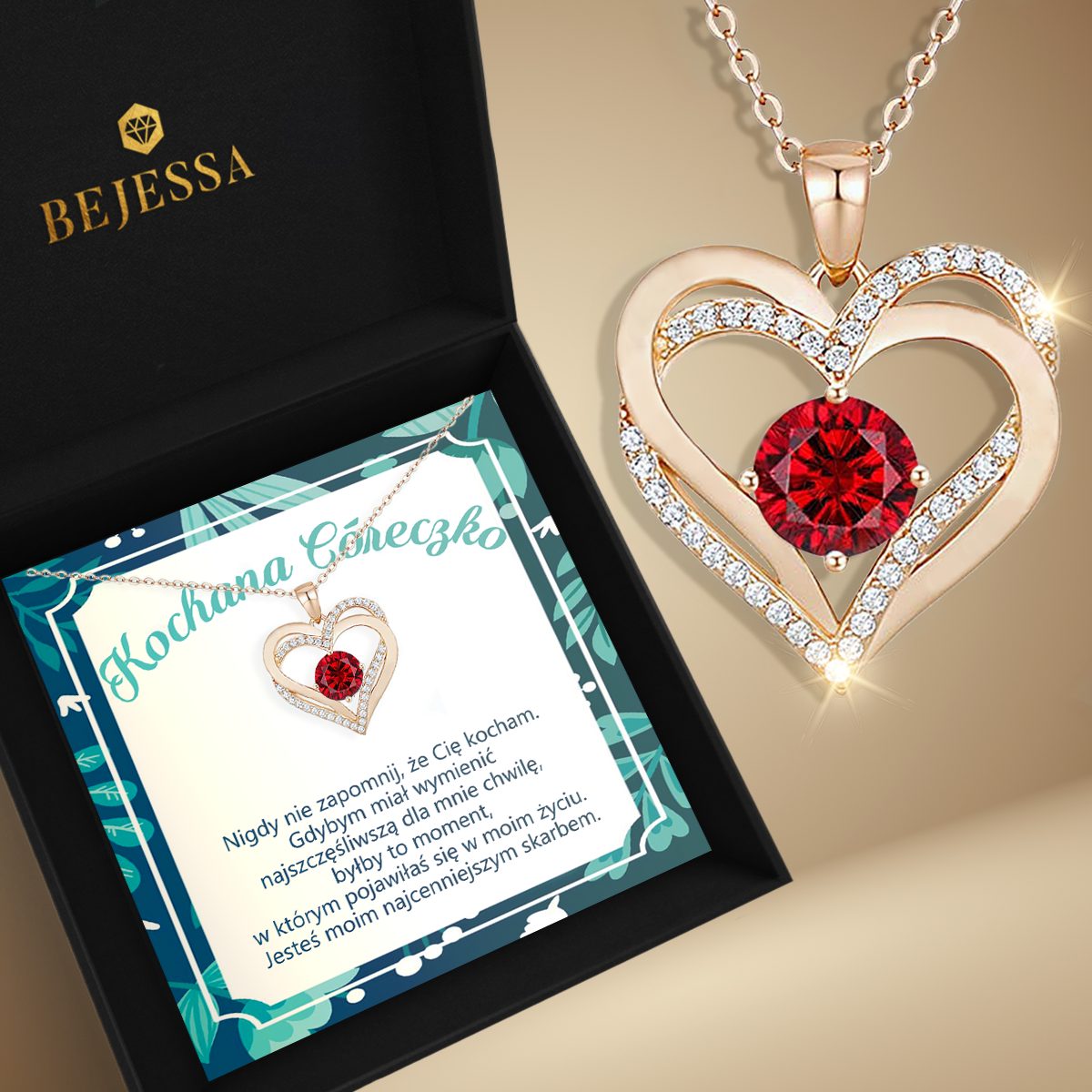 Prezent dla Córki - Naszyjnik z cyrkonią z dedykacją Nie Zapomnij - Bejesa