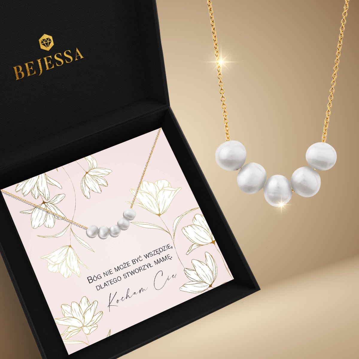 Naszyjnik dla Mamy - Pięć pereł - Z dedykacją - Bejesa