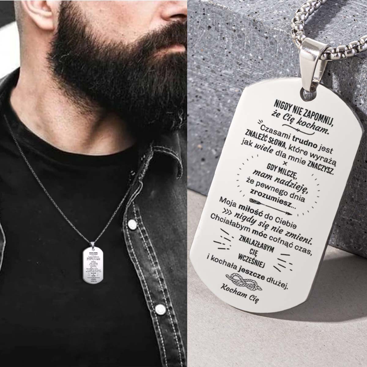 Prezent dla Męża - Nieśmiertelnik z Grawerem - Nigdy nie zapomnij - Bejesa