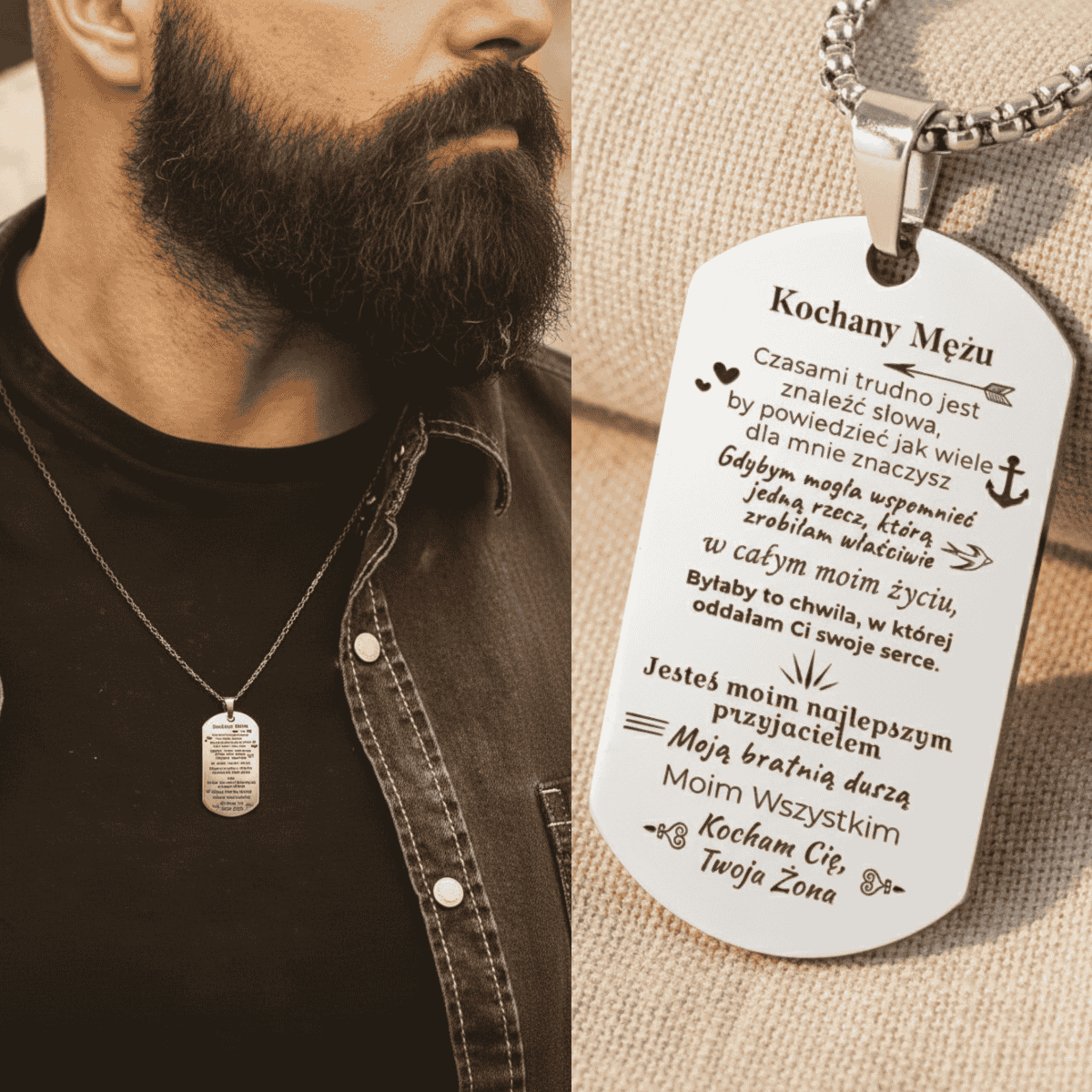 Prezent dla Męża - Nieśmiertelnik z Grawerem - Jesteś wszystkim - Bejesa