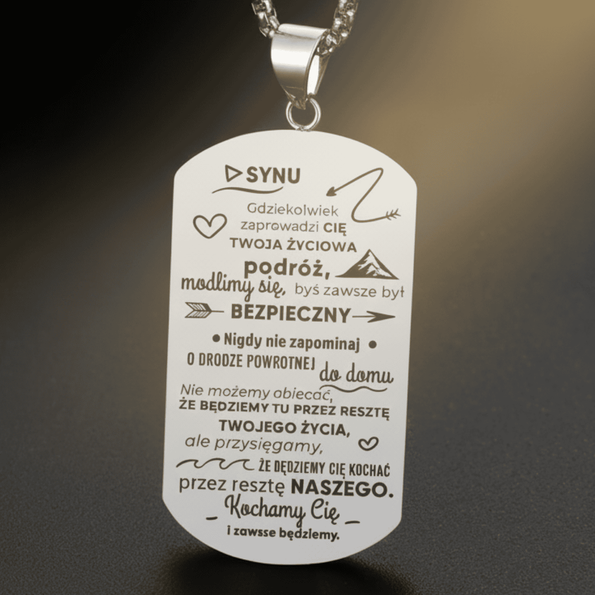 Nieśmiertelnik z Krzyżem "Droga do Celu" – dla Syna od Rodziców - Bejesa