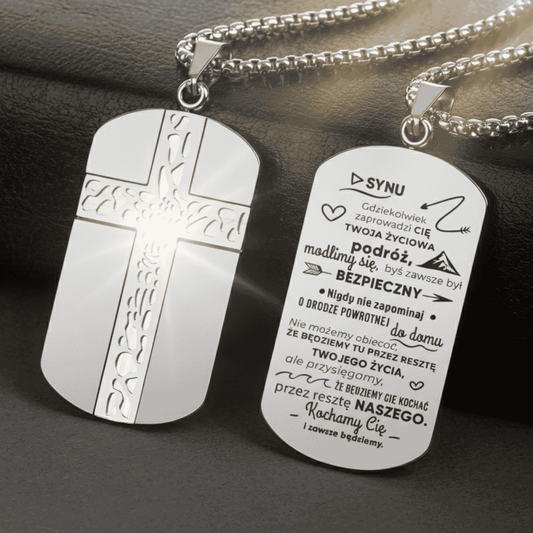 Nieśmiertelnik z Krzyżem "Droga do Celu" – dla Syna od Rodziców - Bejesa