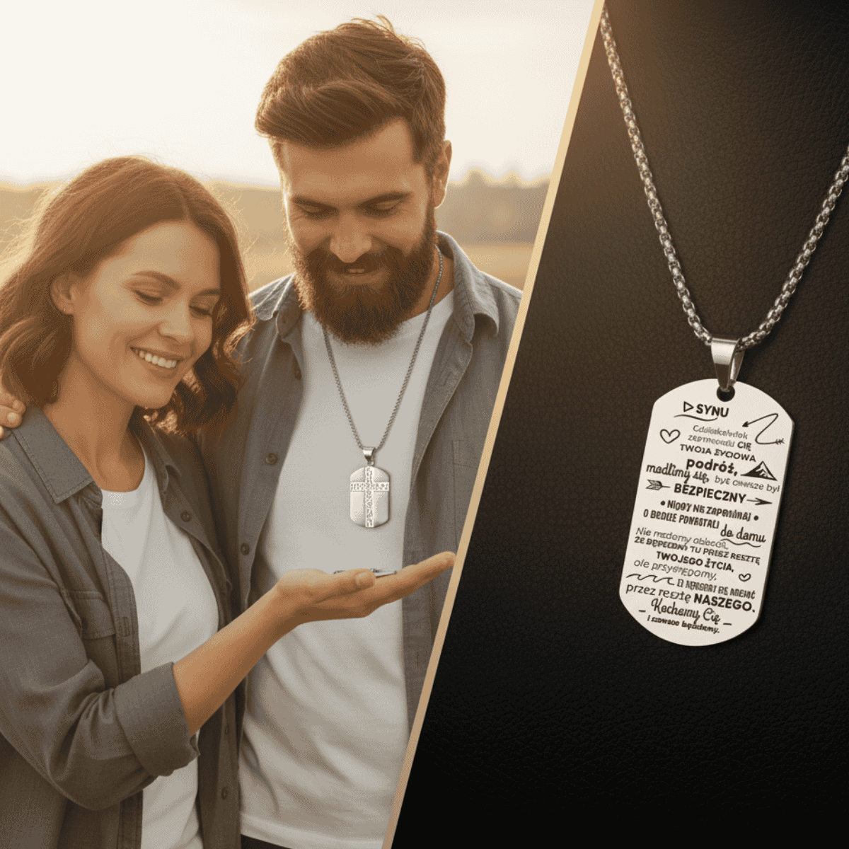 Nieśmiertelnik z Krzyżem "Droga do Celu" – dla Syna od Rodziców - Bejesa