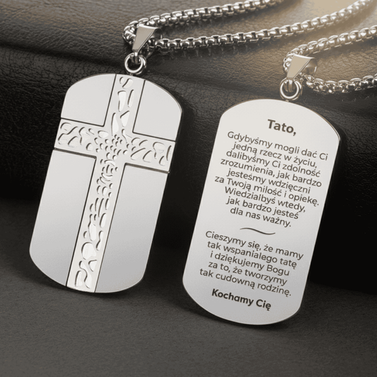 Nieśmiertelnik z Krzyżem "Ważny Tata" – Prezent dla Taty - Bejesa