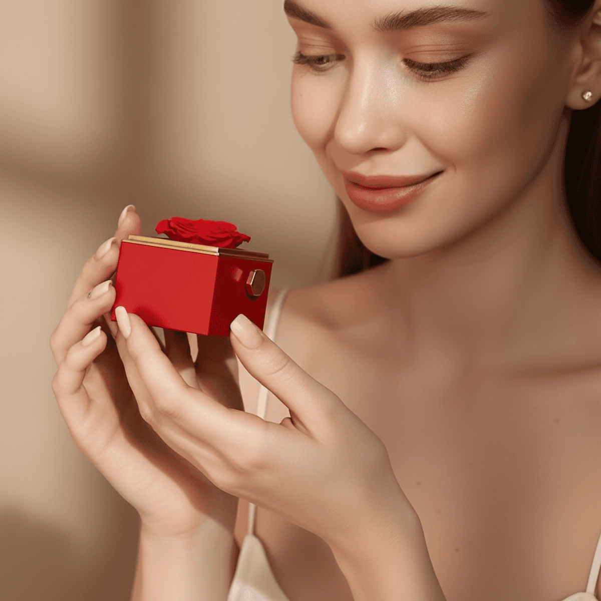 Eleganckie Pudełko z Wieczną Różą - Naszyjnik Koniczyna Serc - Prezent dla Niej - Bejesa