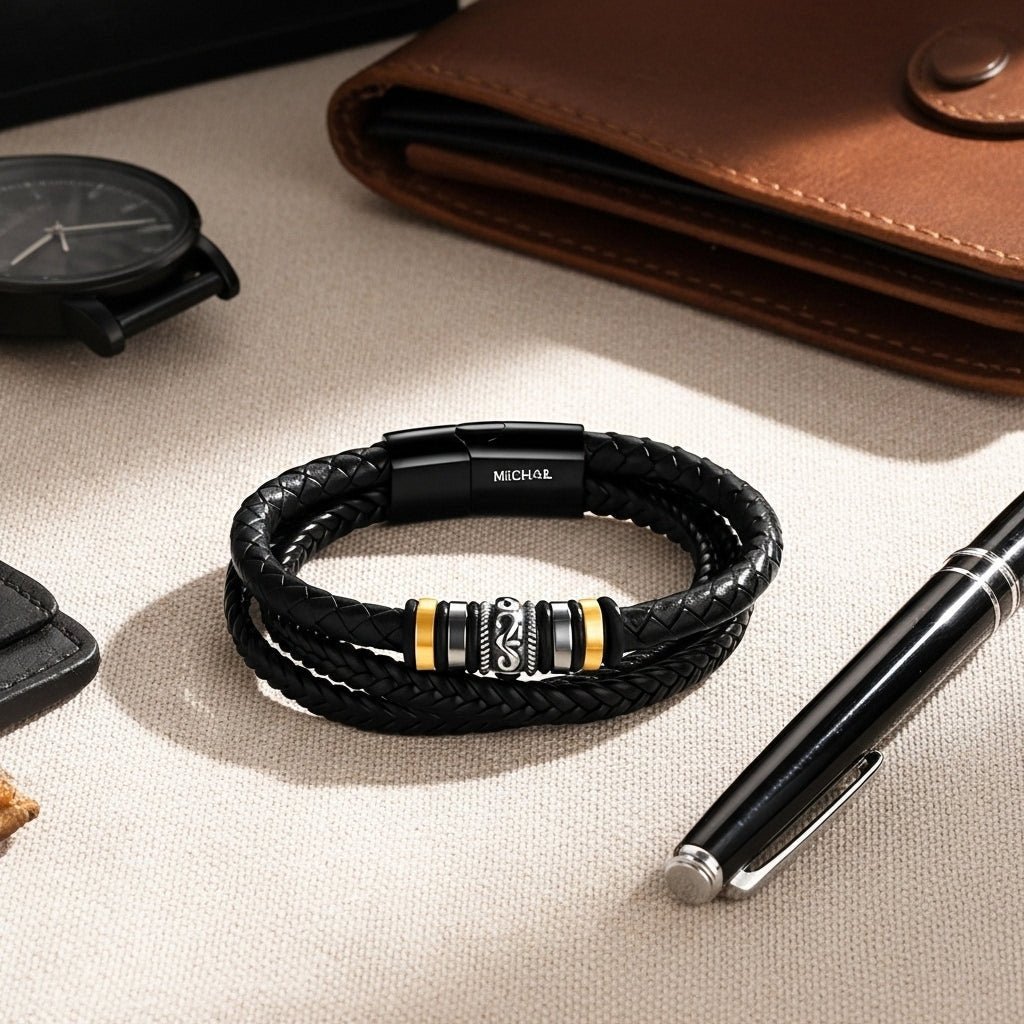 Skórzana Bransoletka - Prezent dla syna od rodziców - „Kochamy Cię Na Zawsze" - Bejesa