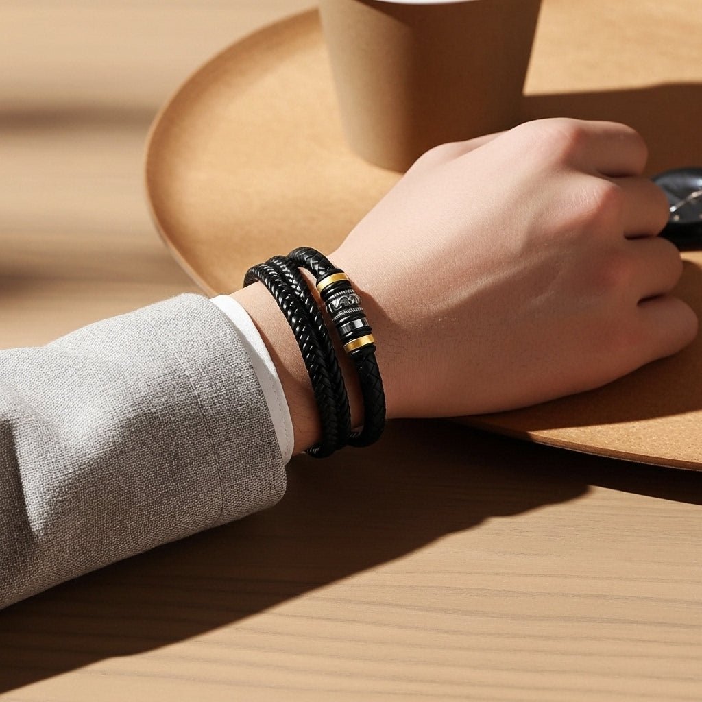 Skórzana Bransoletka - Prezent dla syna od rodziców - „Kochamy Cię Na Zawsze" - Bejesa