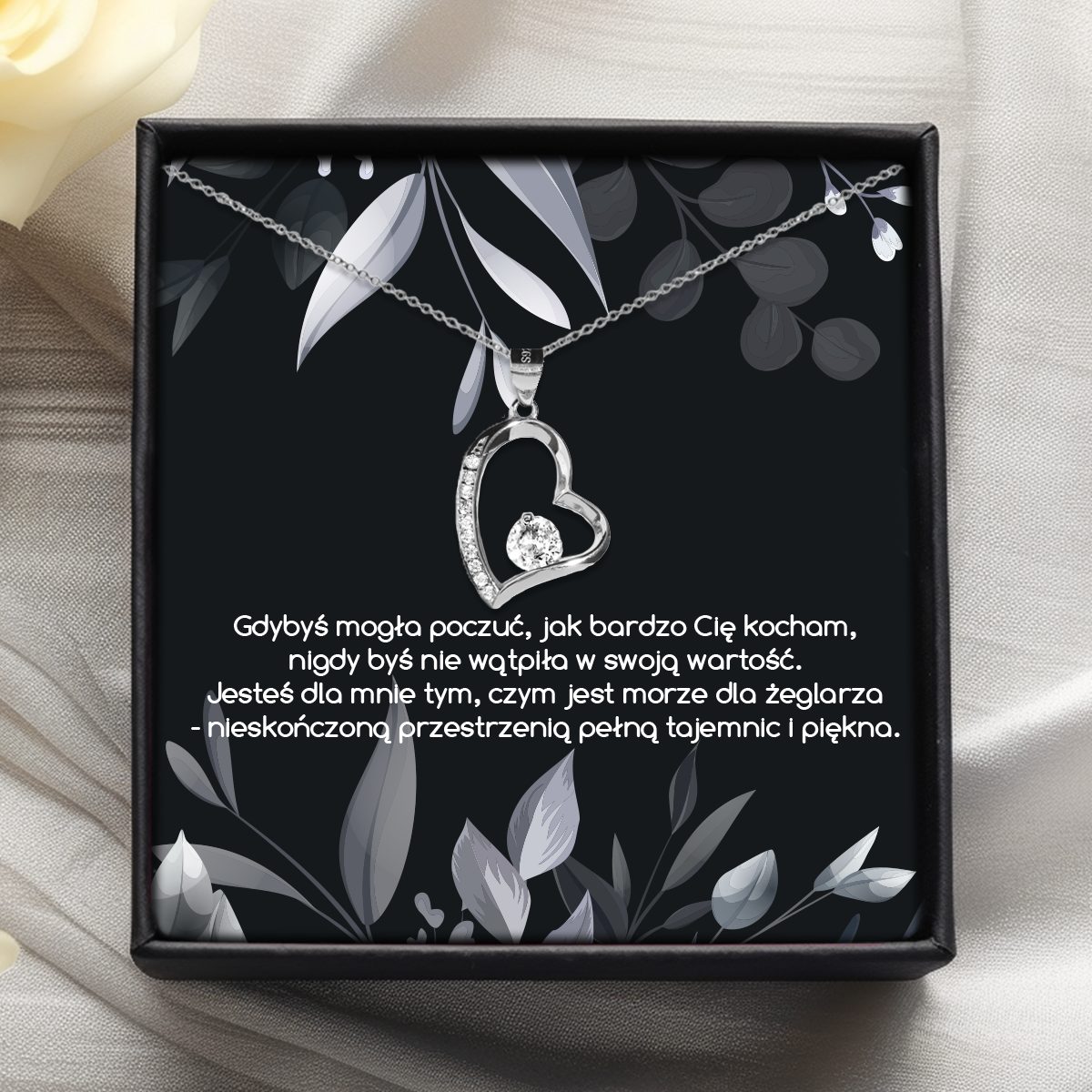 Naszyjnik dla Żony - Błyszcząca biel - Pełna tajemnic - Bejesa