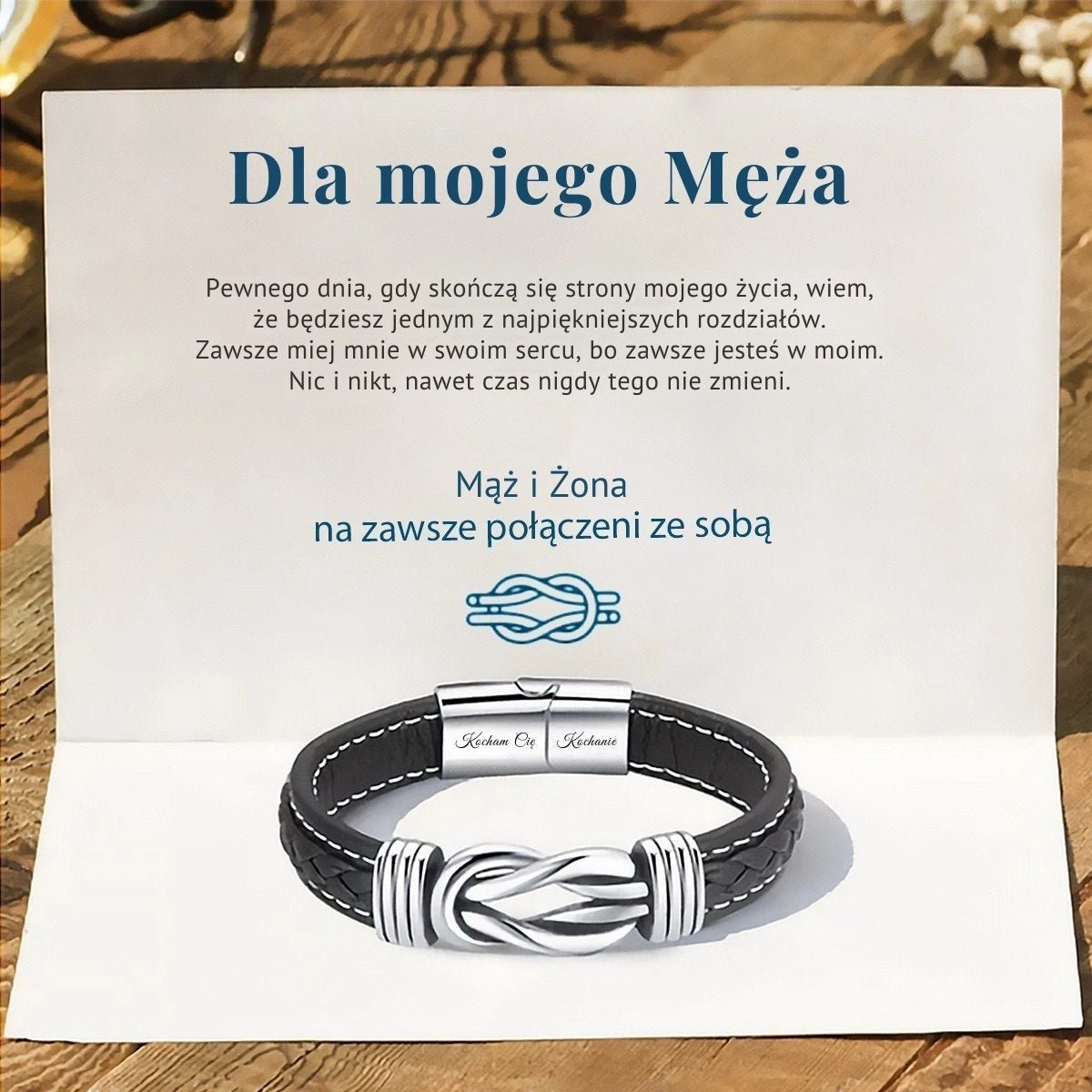 Bransoletka skórzana z grawerem - dla męża - Bejesa