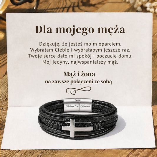 Bransoletka dla Męża z krzyżem i grawerem „Jesteś wszystkim" - Bejesa