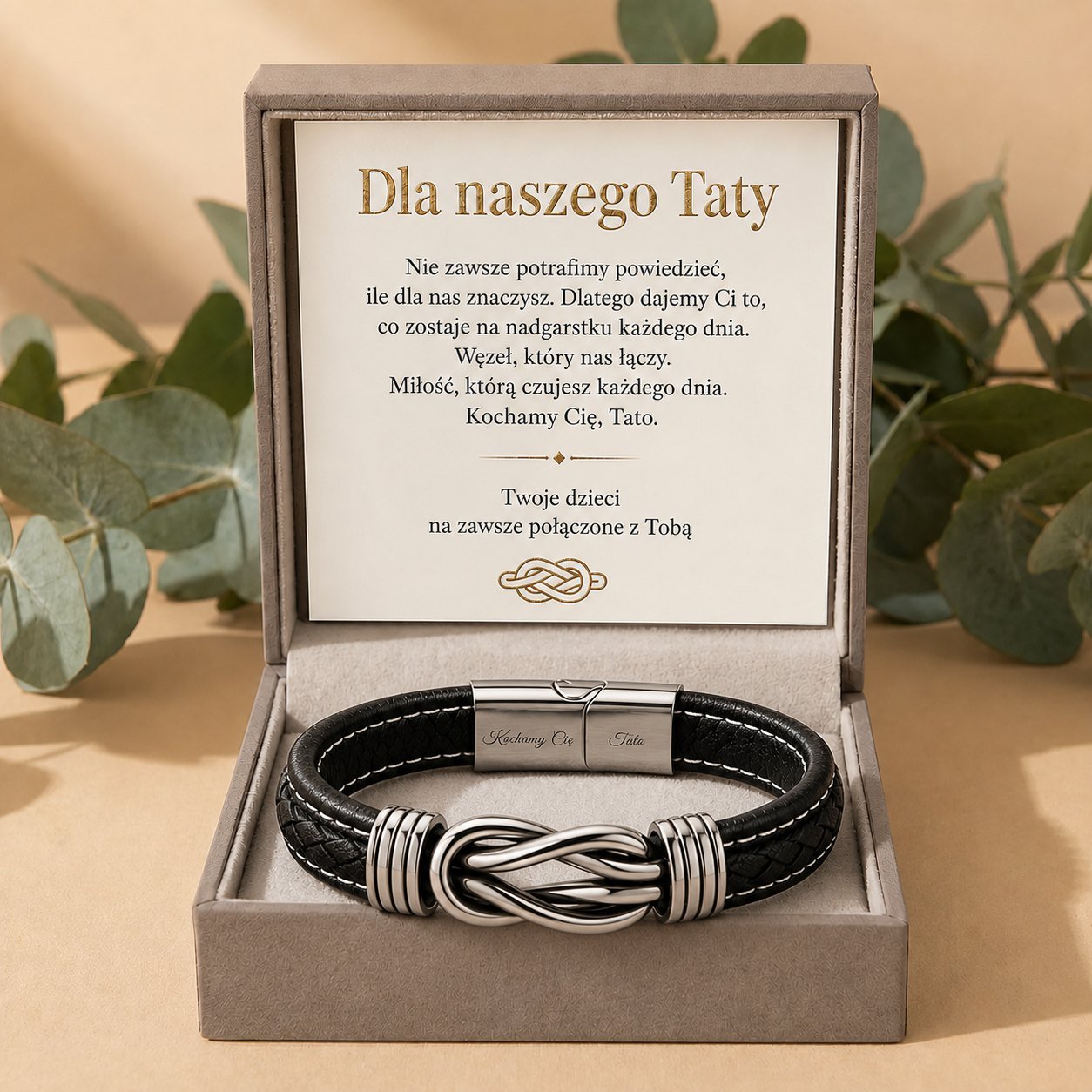 Bransoletka skórzana "Połączenie" - dla taty od dzieci - Bejesa