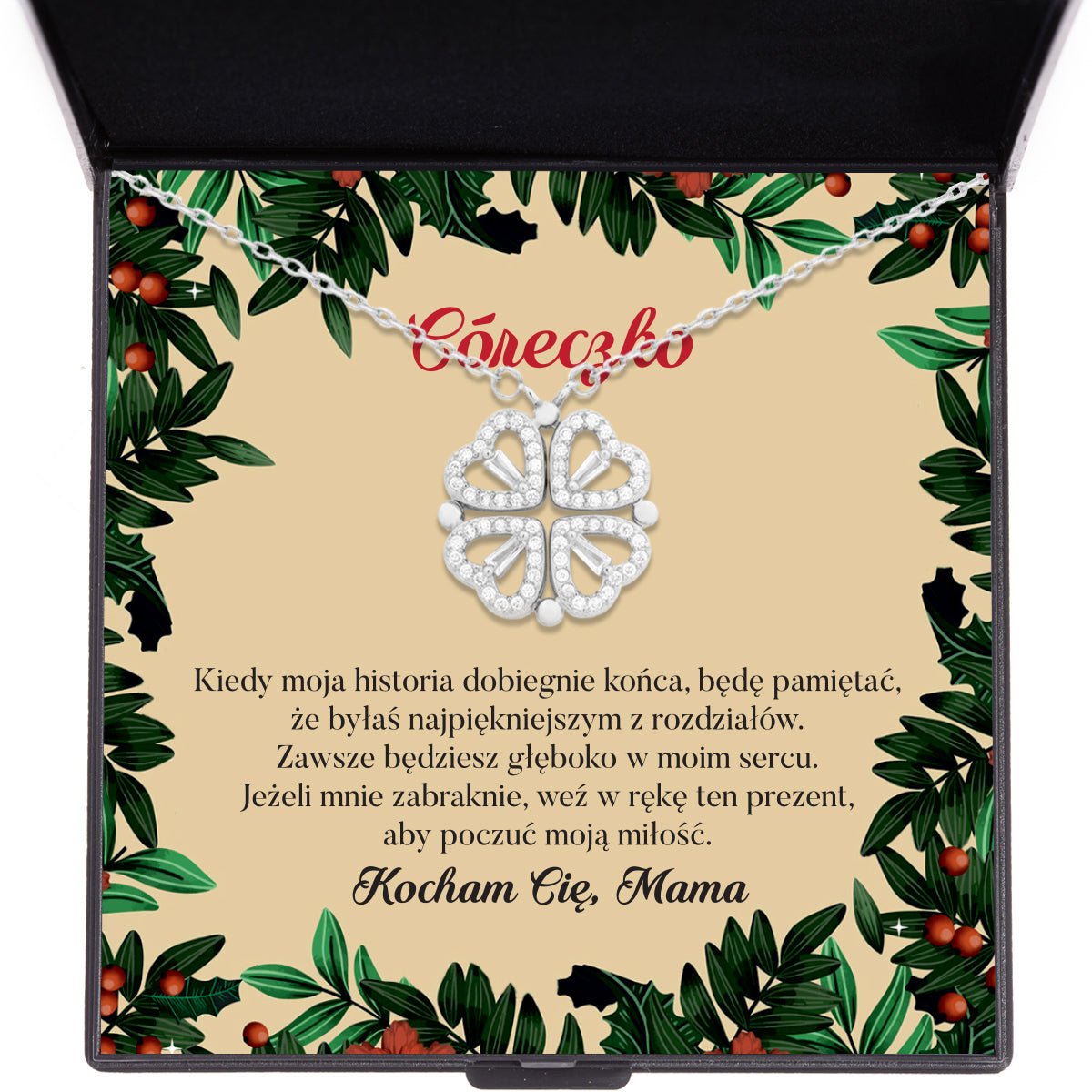 Naszyjnik dla Córki - Koniczynka - Dedykacja świąteczna - Bejesa