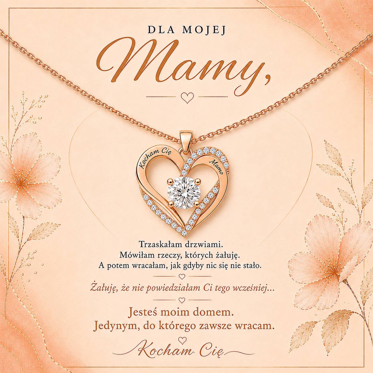 Naszyjnik z Grawerem dla Mamy - Jesteś Moim Domem - Bejesa