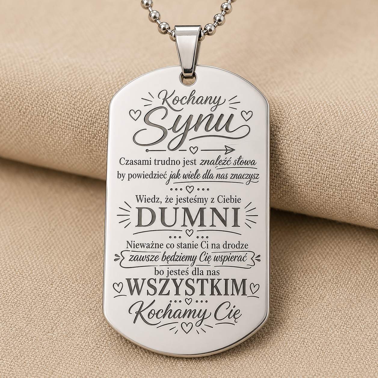 Naszyjnik dla Syna - Nieśmiertelnik z Grawerem - Kochamy Cię - Bejesa
