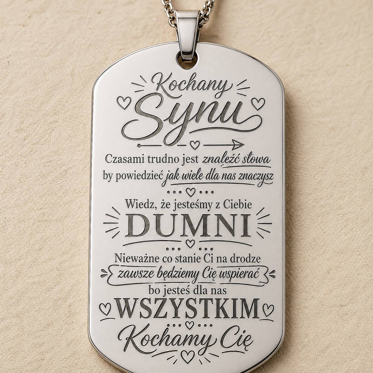 Naszyjnik dla Syna - Nieśmiertelnik z Grawerem - Kochamy Cię - Bejesa