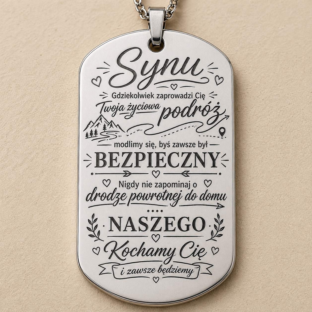 Naszyjnik dla Syna - Nieśmiertelnik z Grawerem - Bezpieczna Droga - Bejesa