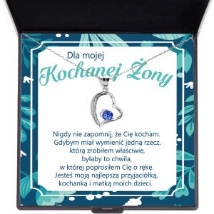 Naszyjnik z szafirową cyrkonią i dedykacją dla żony