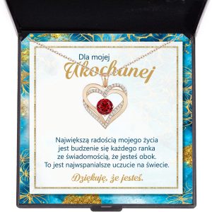 Naszyjnik Podwójne Serce z rubinową cyrkonią i dedykacją dla ukochanej