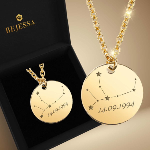 Naszyjnik ze znakiem zodiaku i datą