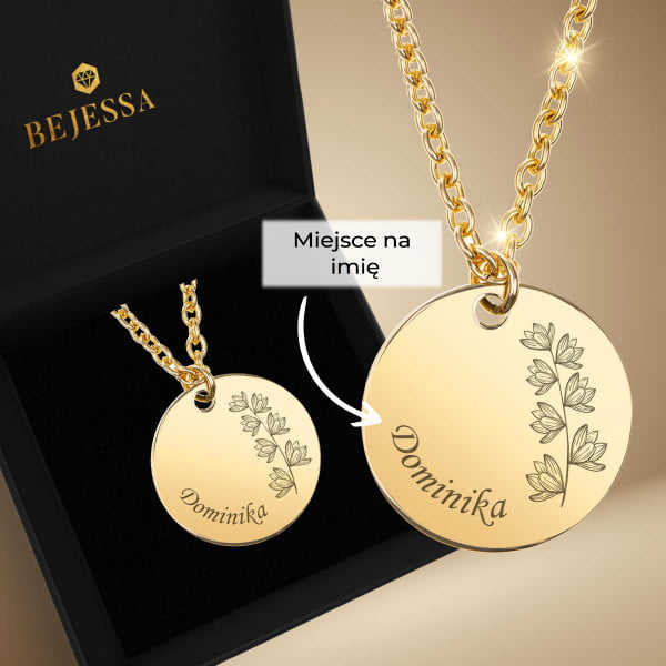Naszyjnik z kwiatem i imieniem - personalizowany