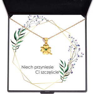 Naszyjnik z koniczynką i dedykacją - niech przyniesie Ci szczęście