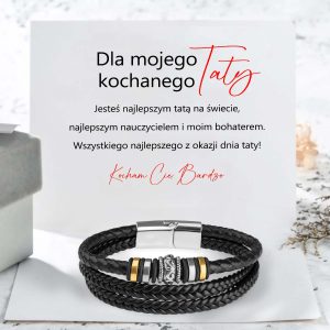 Bransoletka skórzana, pleciona z dedykacją dla taty