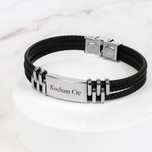 Męska bransoletka pleciona z grawerem: kocham Cię