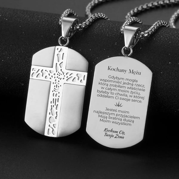 Nieśmiertelnik z krzyżem i grawerem - ukochany mąż